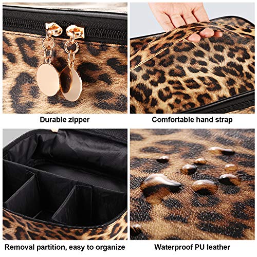 Boao 3 Pcs Leopard Print Cosmetic Bag Set Cheetah Toiletry Travel Makeup Organizer Portable Waterproof Makeup Pouch with Zipper for Women Brush Case Multifunction Purse Handbag