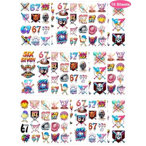166Pcs Drip Baseball Temporary Tattoos - 6 7 Pink Baseball Theme Party, Ice Cream Drip Party Decorations, Baseball Drip Party Gift, 15 Sheets 48 Styles
