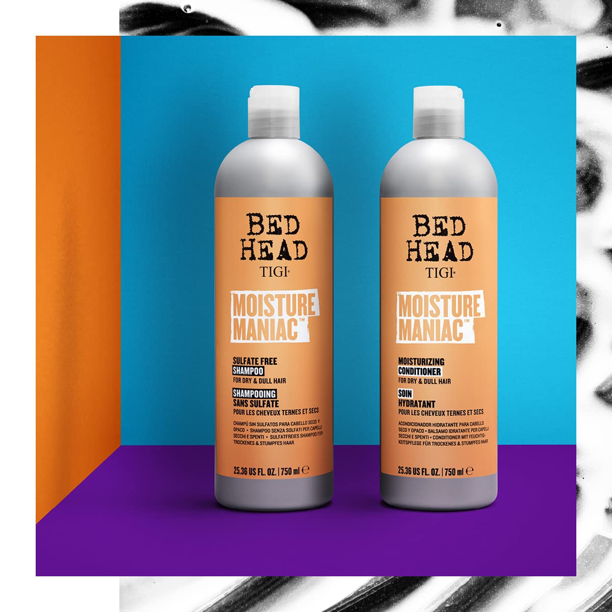 Bed Head by TIGI Shampoo and Conditioner For Dry Hair Moisture Maniac Sulfate-Free Shampoo & Moisturizing Conditioner with Argan Oil 25.36 fl oz 2 count, Orange