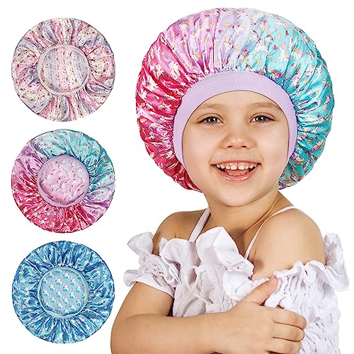 Satin Sleep Bonnet for Kids - 3 Pack Hair Cap for Curly Hair