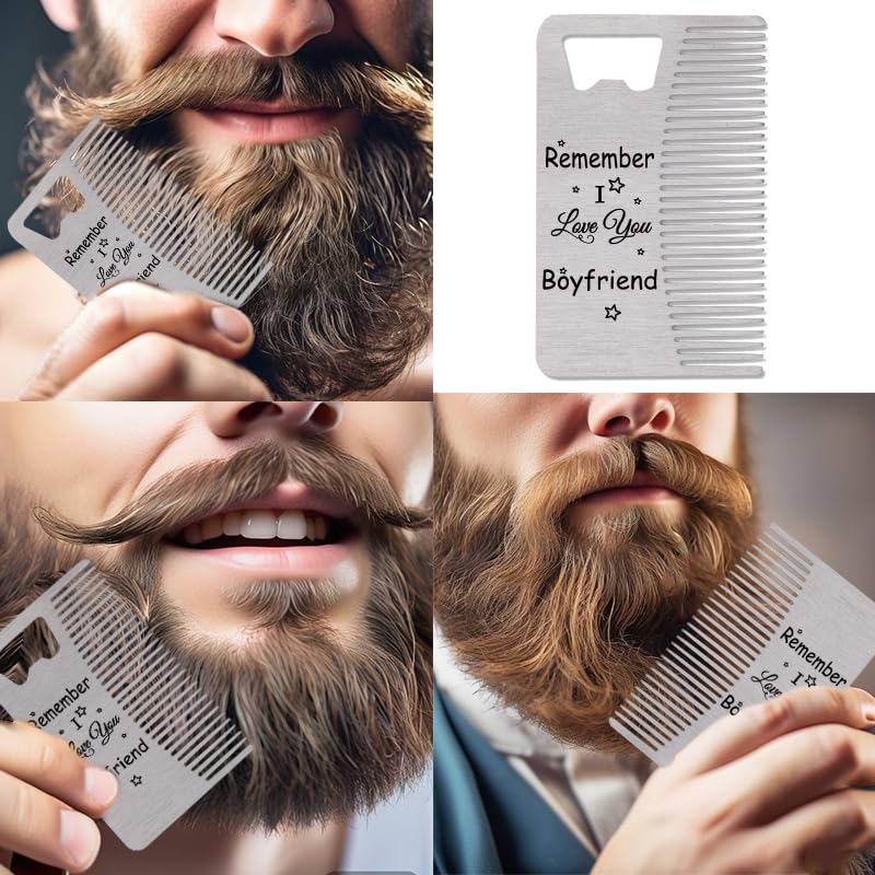 Boyfriend Birthday Christmas Gift for Boyfriend Fiance I Love You Gifts for Beloved Lovers Beard Comb for Beard Men Adults Fiance Remember I Love You Boyfriend Gift Bottle Opener for Men Male