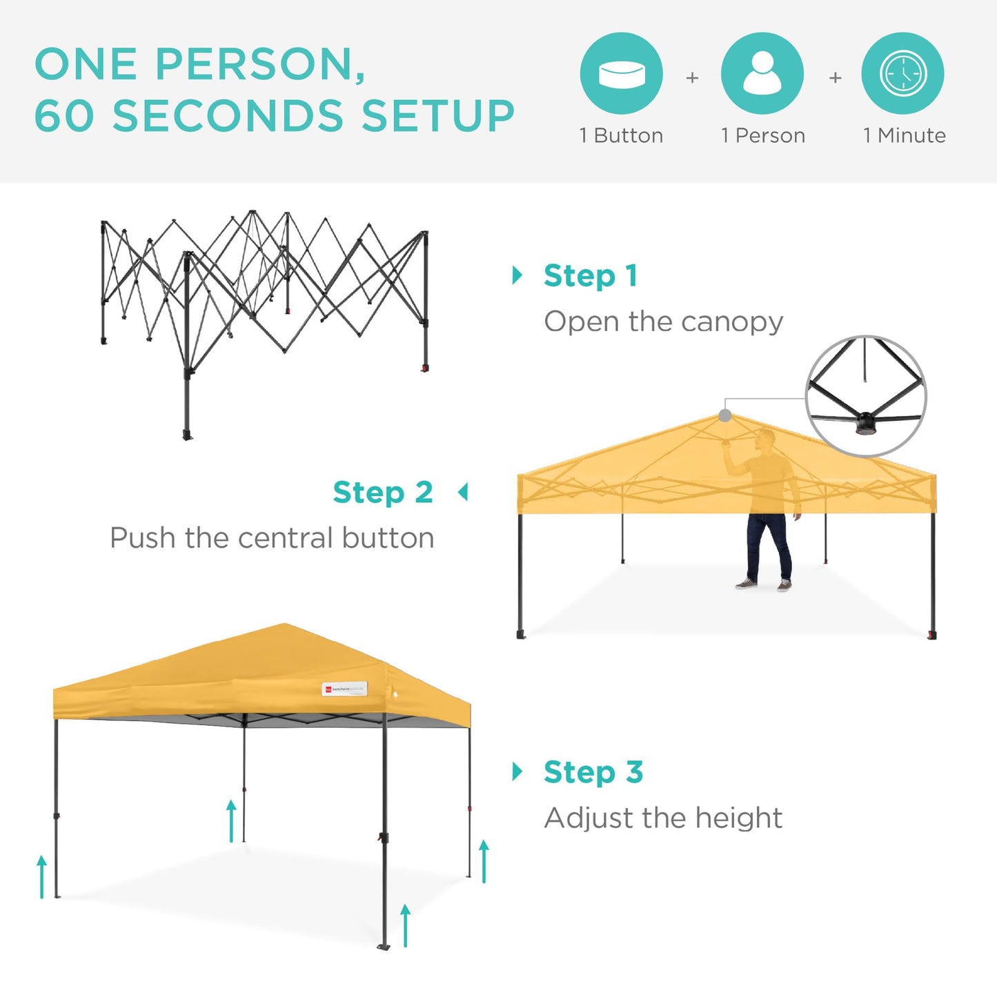 Best Choice Products 8x8ft 1-Person Setup Pop Up Canopy Tent Instant Portable Shelter w/ 1-Button Push, Case, 4 Weight Bags - Marigold