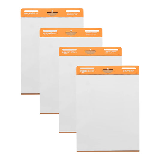 Amazon Basics Sticky Easel Rectangular Pad, 25 x 30-Inch, 4-Pack, White