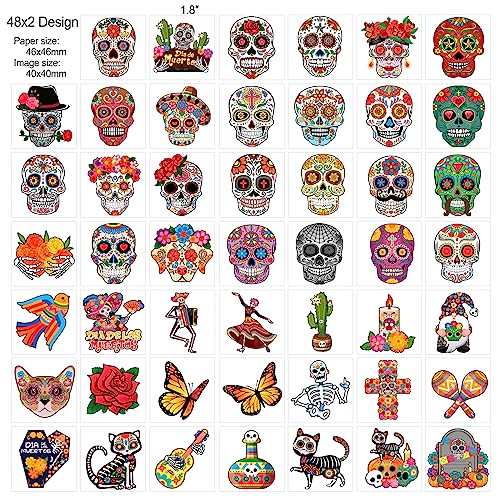 Day of the Dead Temporary Tattoos, 96pcs Sugar Skull Face Stickers