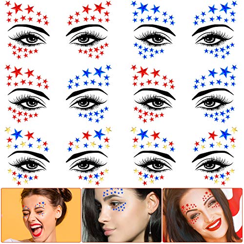 4th of July Face Gems - 6 Patriotic Rhinestone Stickers