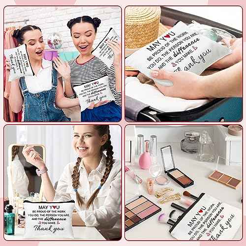 Talltalk 24 Pcs Thank You Gifts for Women Inspirational Employee Staff Appreciation Gifts Cosmetic Bags with Keychains Set Thank You Keyrings Sets for Coworkers Women Nurse Teacher