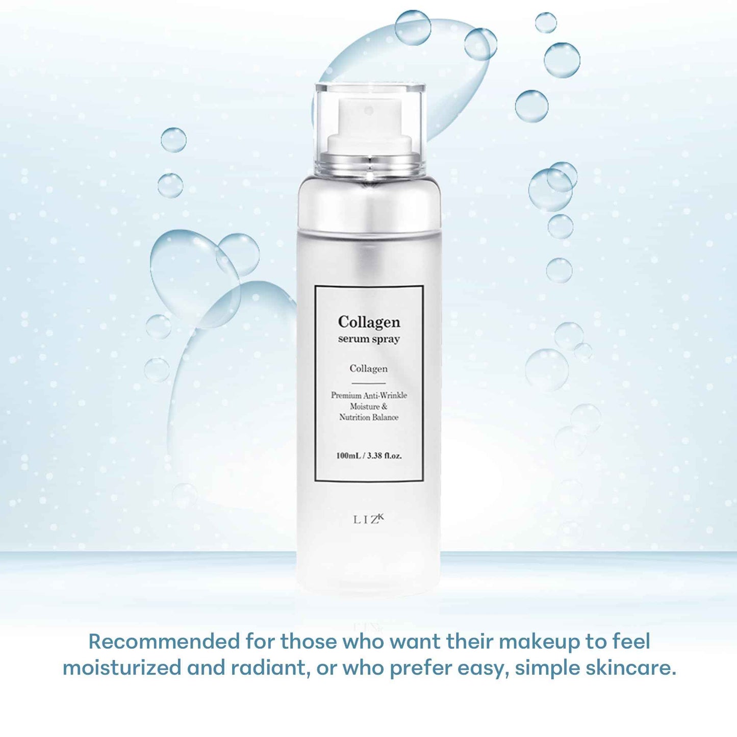 LIZK Collagen Serum Spray for Face 100ml (3.38 fl.oz) Glass Skin,easy to use, sparying at first step in skincare,body care, moisture mist, korea cosmetics