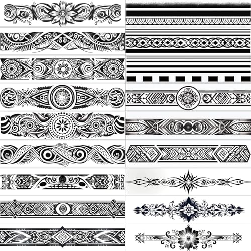 GLARYYEARS Arm Band Temporary Tattoo - 18 Pack Super Long size, Realistic & Boho Polynesian Maori Style Fake Tattoos, ArmBand Tattoos for Wrist, Ankle Circle, Floral, Tribal and Totem