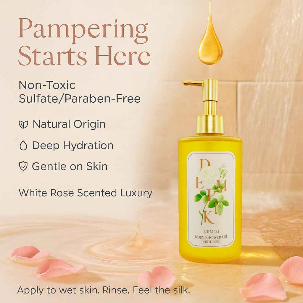 DEMIKI Body Wash Shower Oil Cleanser for Women-Japanese Bath Oil, Skin So Soft Moisturizing bodywash, Body Oil Cleanser, Natural Shower Gel, Body Care, Sulfate-Free,Paraben-Free 10 fl.oz