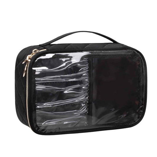 OCHEAL Clear Makeup Bag, Portable Cosmetic Organize,Travel Makeup Bag Cute Clear Pouch For Women and Girls Cosmetics Bags with Divider Makeup Brush Compartment-Black Nylon