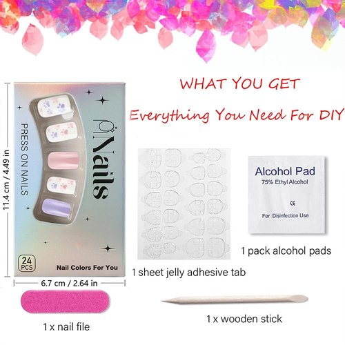 24Pcs Cute Press on Nails Square Short Fake Nails Solid Color Glue on Nails Cat Claw False Nails with Designs Valentine's Day Acrylic Nails Glossy Artificial Stick on Nails for Women Girls