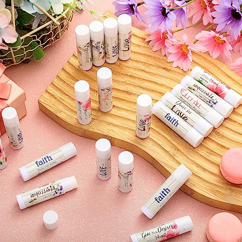 50 Pcs Christian Lip Balm Bulk Bible Verses Lip Balm Scripture Christian Gifts for Women Faith Religious Church Party Favor Inspirational Gift for Mother Teacher Nurse Employee Coworker (Wildflower)