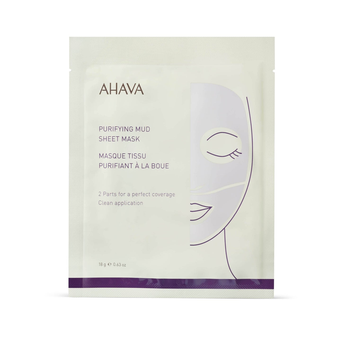 AHAVA Purifying Mud Sheet Mask - No-mess sheet mask to clear, purify, smooth and soften the skin, enriched with Exclusive Dead Sea Mineral Blend Osmoter, 6 x 0.1 oz