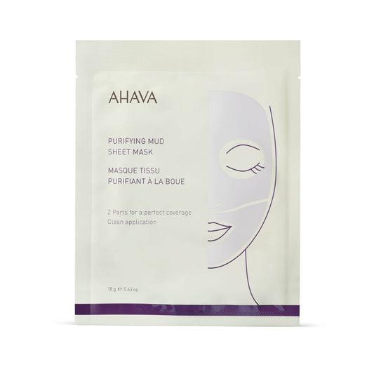 AHAVA Purifying Mud Sheet Mask - No-mess sheet mask to clear, purify, smooth and soften the skin, enriched with Exclusive Dead Sea Mineral Blend Osmoter, 6 x 0.1 oz