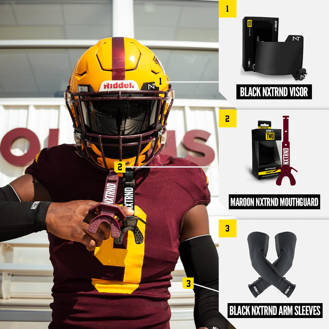 Nxtrnd Two Football Mouth Guard, Football Mouthpiece with Strap, Fits Adult & Youth (Maroon)