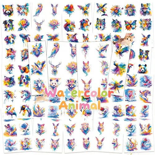 117 PCS Christmas Watercolor Animals Temporary Tattoos for Adults, Cute Temp Tattoos Stickers for Women Men Body Arm Shoulder BBQ Beach Swimming Pool