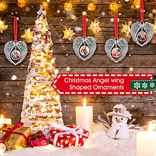 Christmas Sublimation Ornament Blanks Angel Wings Ornament Xmas Hot Transfer Printing Consumables Supplies Angel Wing Photo Pendants Necklaces with Ropes Christmas Tree Party Favor (48 Pieces)