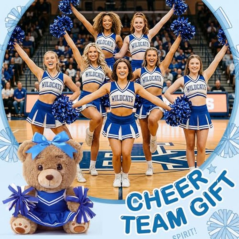 10-Inch Cheerleader Bear Plush Toy - Blue Cheer Gift & Team Spirit