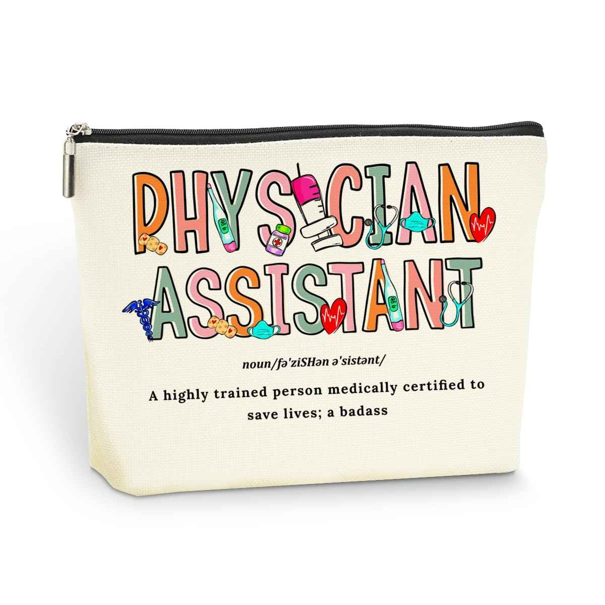 Physician Assistant Noun Physician Assistant Gifts Makeup Bag Cosmetic Bag, Appreciation Thank You Gifts for Women Medical Future PA Physician Assistant Christmas Birthday Toiletry Bag Accessories