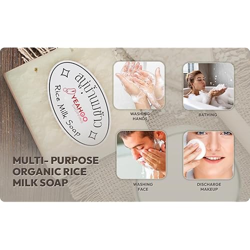 Yeahgoshopping 2 Pcs Original Rice Milk Soap Bar Thailand Jasmine 60-65 Grams Handmade Gluta Collagen Douro Jabon Douro Real Fuentes Pourres Grade Moisturizing Organic Made in Thailand (2 Soap Bars)