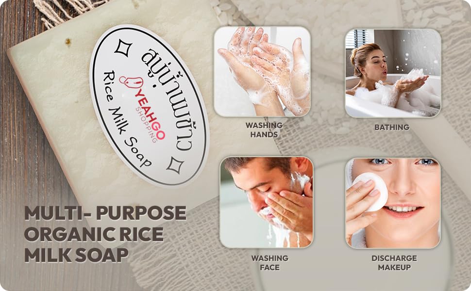 Yeahgoshopping 12 Pcs Original Rice Milk Soap Bar Thailand Jasmine Soap 60 - 65 Grams Handmade Gluta Collagen Douro Jabon Douro Real Fuentes Pourres Grade Moisturizing Organic Soap For Men Women Hand Soap, Body Bath Soap, Face Soap | Contain Coconut Oil C