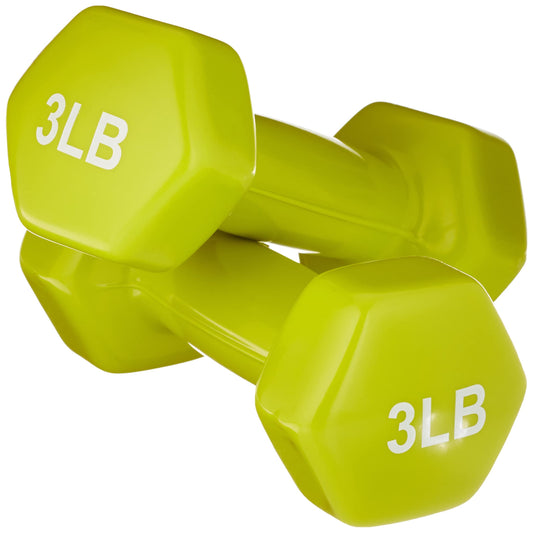 Amazon Basics Vinyl Coated Dumbbell Hand Weights, 3 Pounds, Pair, Citron