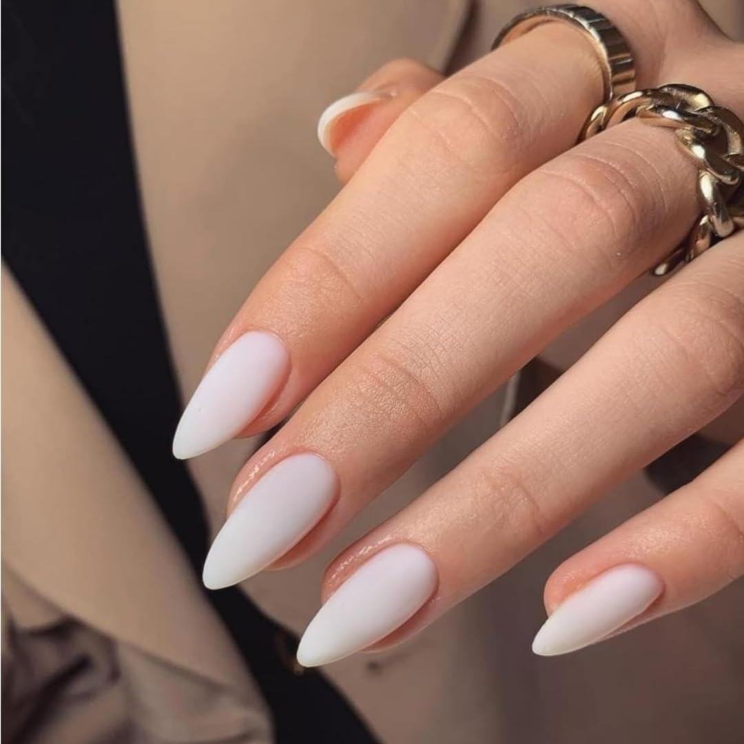 Matte White Press on Nails Almond Nails,Xcreando Matte Fake Nails Glue on Nails Medium Length Nails,Spring Summer Acrylic Nails Press ons Nails,Gel Nails Matte False Nails Stick on Nails Set in 24 PCS