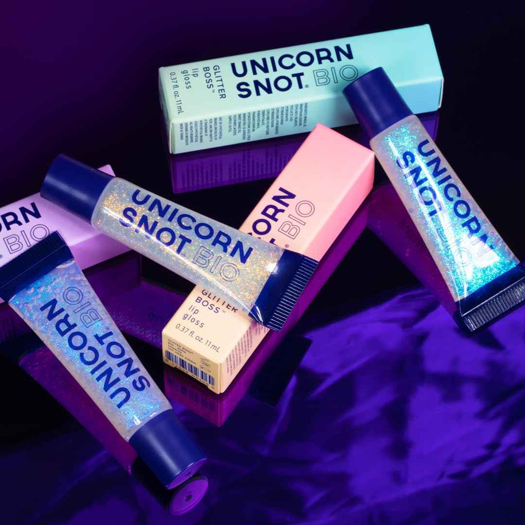 UNICORN SNOT Plant-Based Glitter Lip Gloss Gift Set - Sparkly & Shimmer Lips for Christmas Gift Set | Holographic Lip Gloss, Stocking Stuffers for Holiday | Vegan & Cruelty Free 0.37fl oz 3-Pack