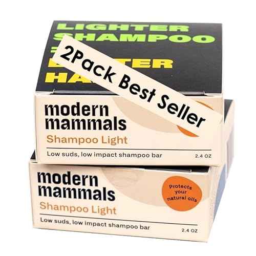 Modern Mammals Light Shampoo Bar - Gentler Wash for Better Hair, Minimalist Hair Care, Low Lather, Sensitive Scalps, No Poo, Vegan, Natural Ingredients, Fragrance-Free (2 Pack x 2.4oz Bars)