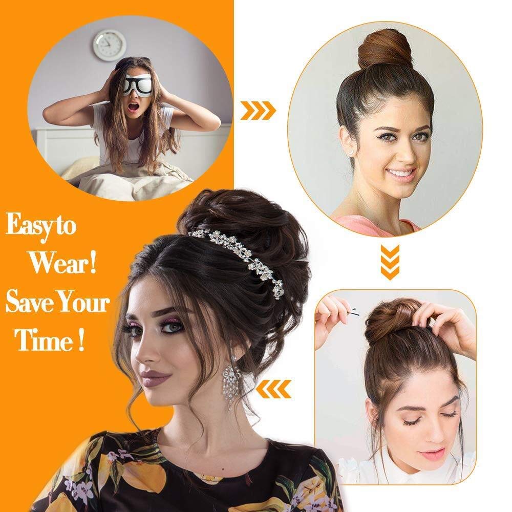 MORICA 1PCS Messy Hair Bun Hair Scrunchies Extension Curly Wavy Messy Synthetic Chignon for Women (Light Golden Auburn##)