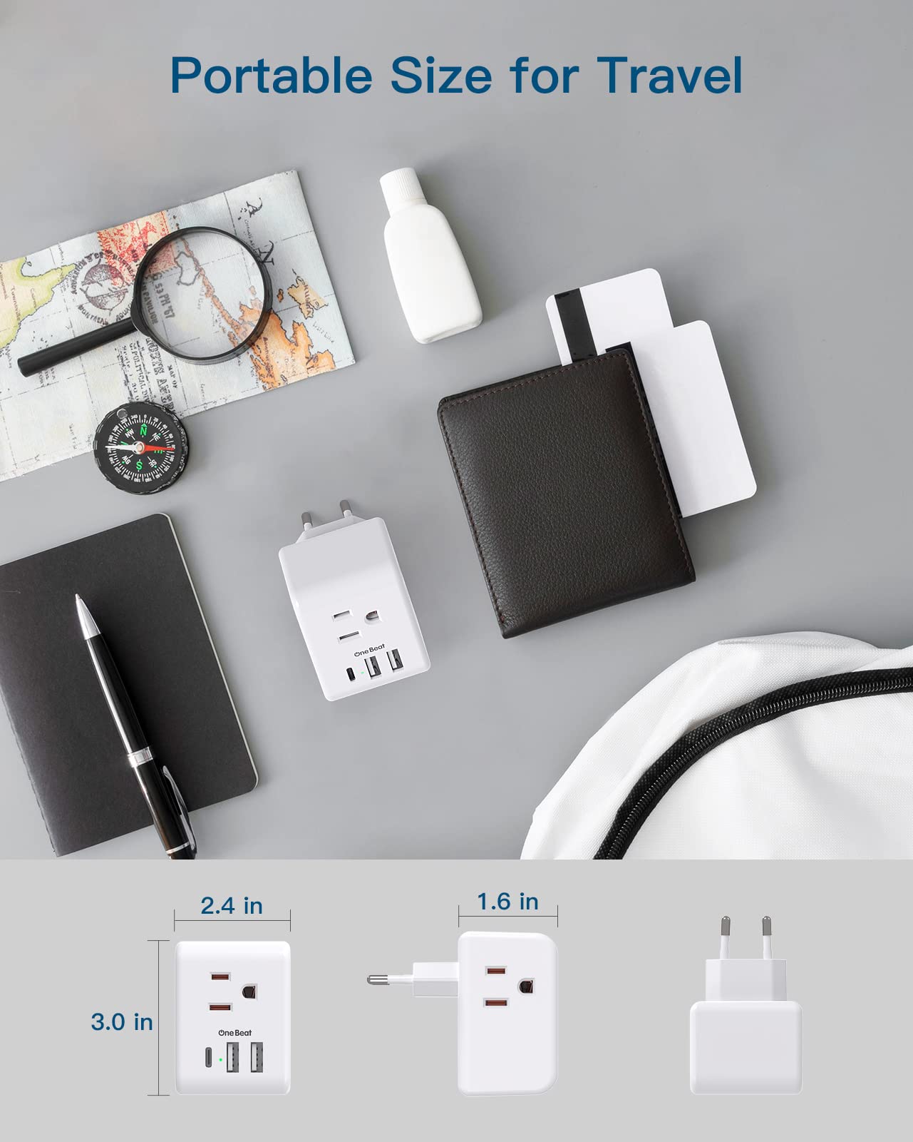 2 Pack European Travel Plug Adapter, International Power Plug Adapter with 3 Outlets 3 USB Charging Ports(1 USB C), Type C Plug Adapter Travel Essentials to Most Europe EU Spain Italy France Germany