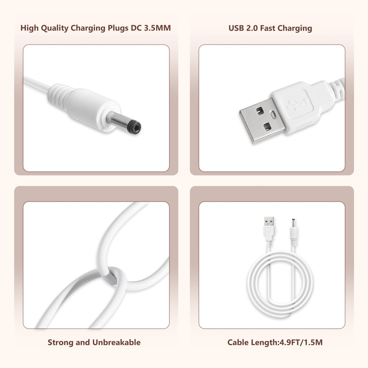 GnoTis USB Charger Cable for FOREO Luna Facial Cleansers and ISSA Toothbrushes - 4.9FT Replacement Cord for Luna 3, Mini, Ora/Ora 2, Lily/Lily 2, Liv/Liv 2