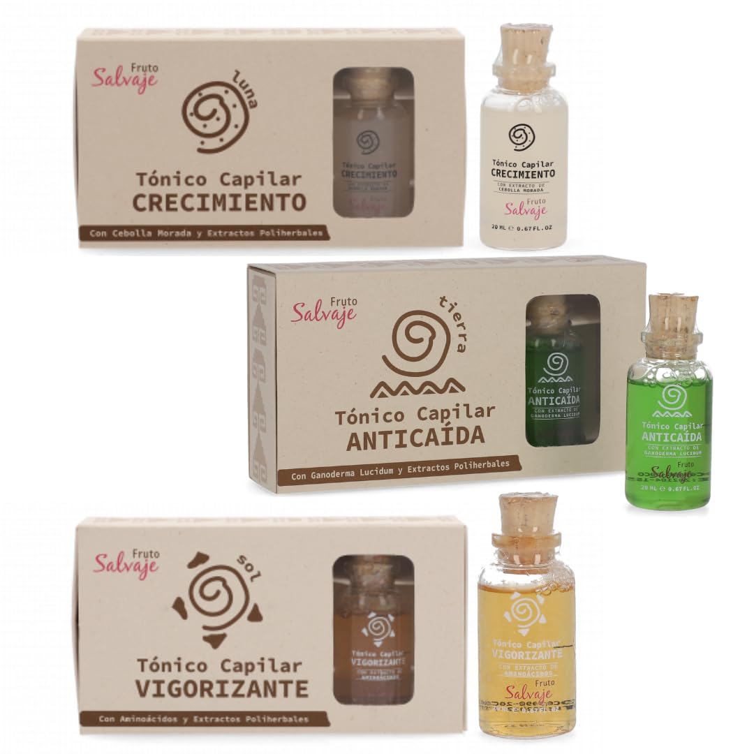 Fruto Salvaje Pack Tónicos Capilares Crecimiento - Anticaida - Vigorizante 3 Pack Solución capilar con ingredientes naturales promueve el crecimiento detiene la caida severa Hair Care Colombia 0.67 oz