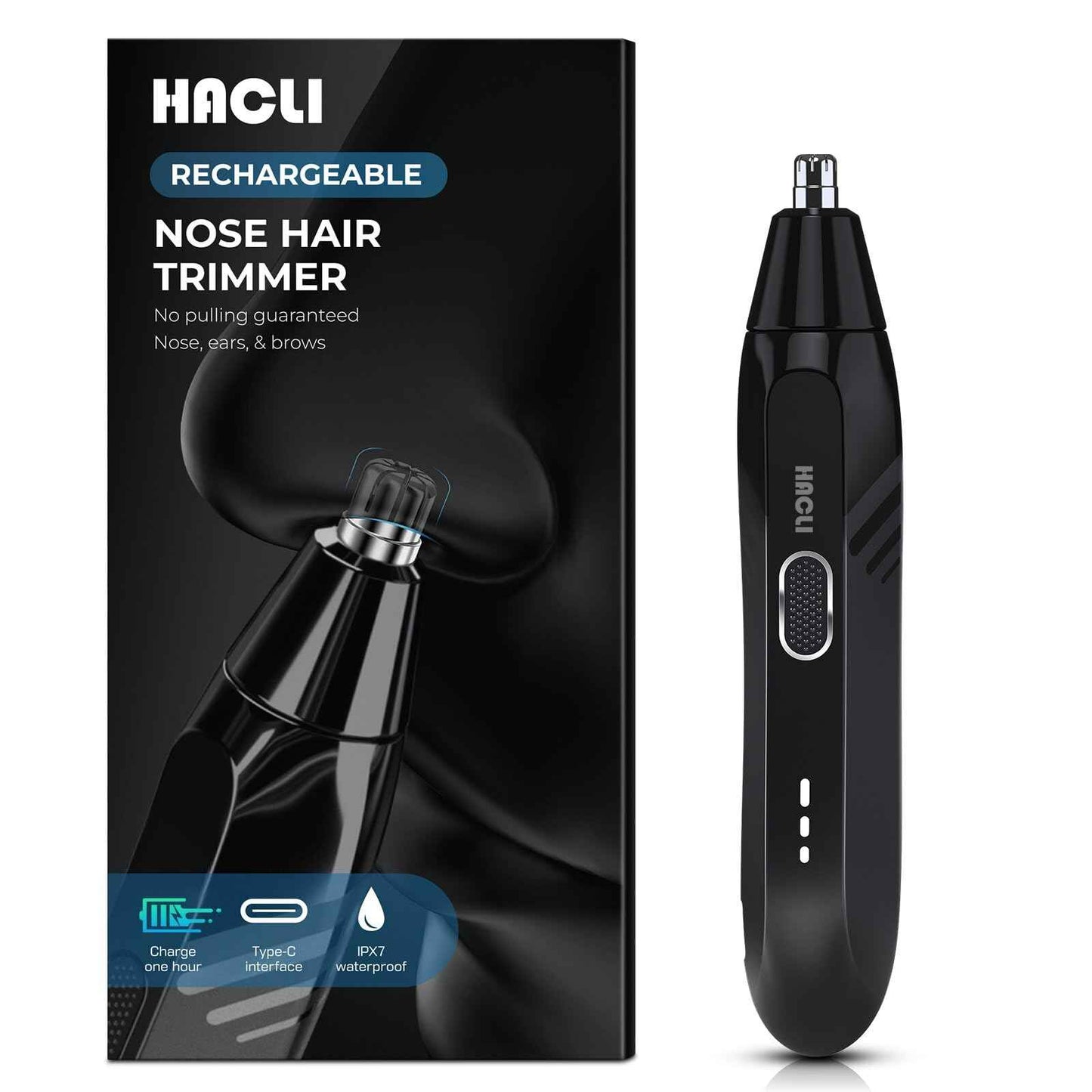 HACLI Nose Hair Trimmer for Men Women - Electric Nose Hair Clipper with Replaceable Stainless Steel Blade, Powerful 8000RPM Motor, Wet/Dry Use, Travel Lock, Portable Design USB Rechargeable