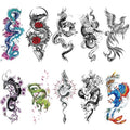 10 Sheet Temporary Tattoos Realistic Floral & Dragon Designs Women