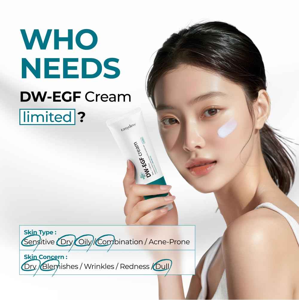 EASYDEW DW-EGF Cream Limited 2.36 oz - Anti-Aging Moisturizer with Human Epidermal Growth Factor & Hyaluronic Acid Collagen to Rejuvenate & Regenerate Cells, Softer Skin, Light weight Refreshing Cream