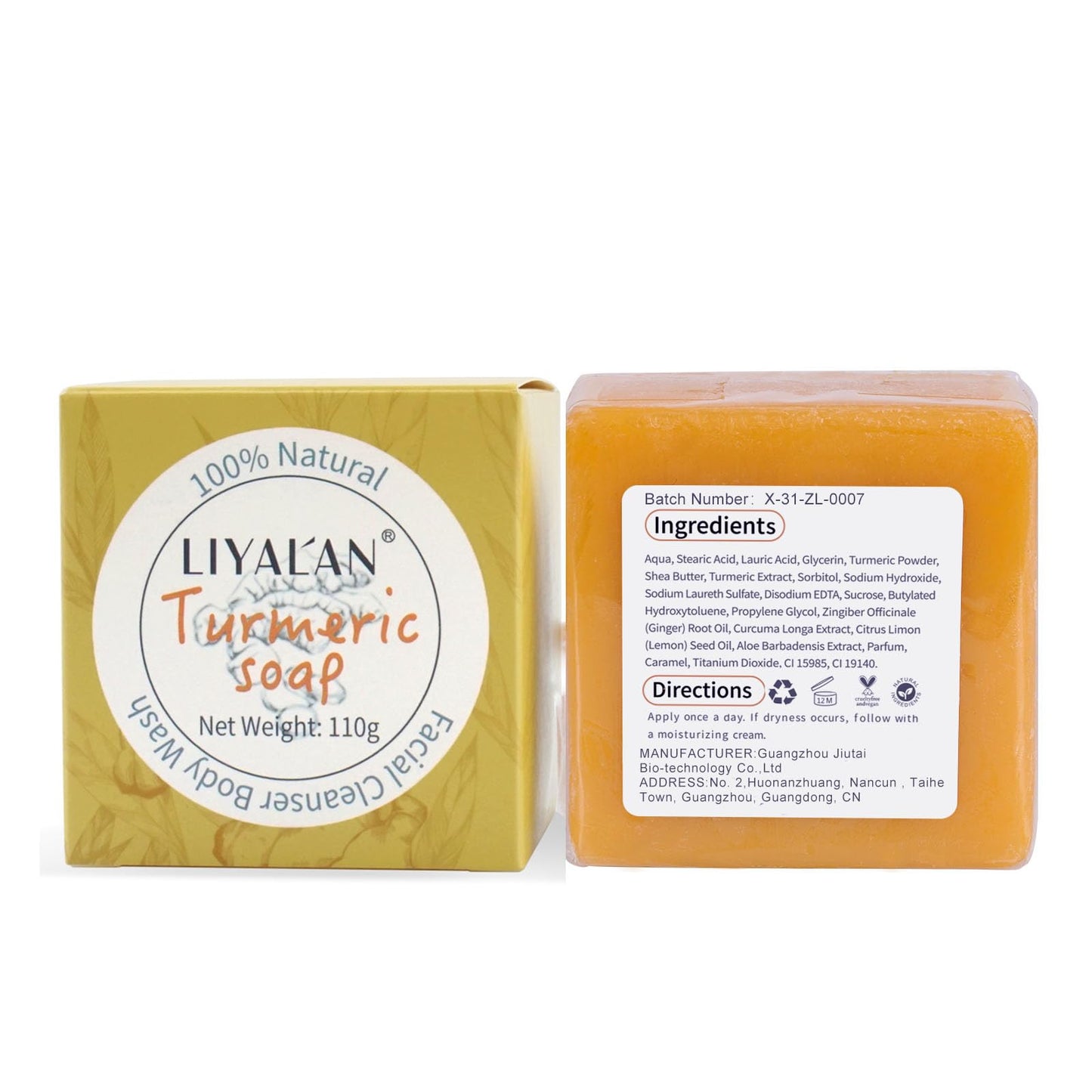 LIYALAN Turmeric Soap Bar(3.88 oz / 2 Bars) for Face & Body-Tumeric Soap,Smooth Skin,Cleansing Natural Handmade Soap Sensitive Skin Formula, Vegan Soap