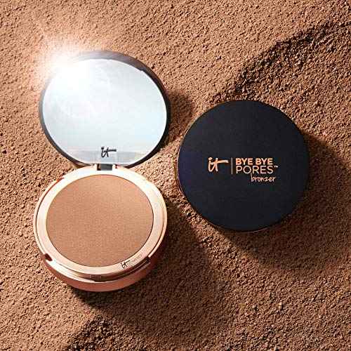 IT Cosmetics Bye Bye Pores Anti-Aging Bronzer, Diffuses Look of Pores + Fine Lines, Sun-Kissed Glow Face Makeup Powder, Oil-Free, Talc-Free, With Hyaluronic Acid ? Universal Shade, 0.3 oz