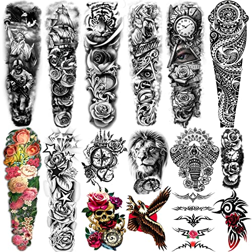 Extra Large Temporary Tattoo Sleeves - 16 Sheets Full & Half Arm