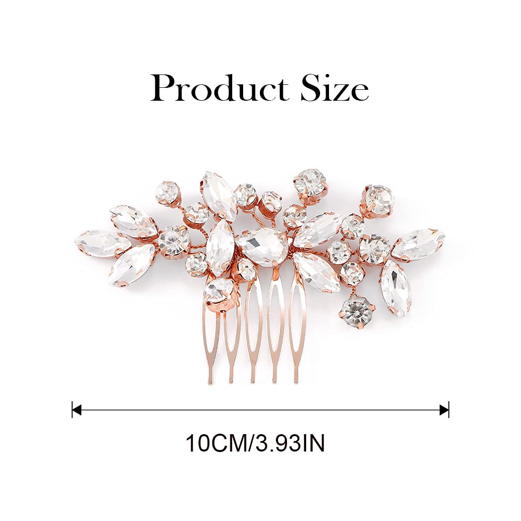 JAKAWIN Bride Wedding Hair Comb Crystal Hair Piece Rhinestone Bridal Hair Accessories for Women HC042 (Rose Gold)