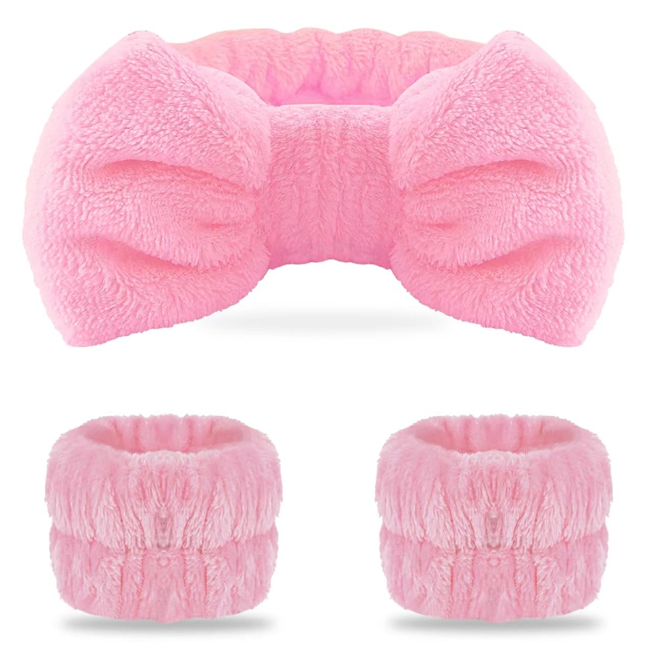 WSYUB Pink Spa Headband and Wristband Set for Face Washing