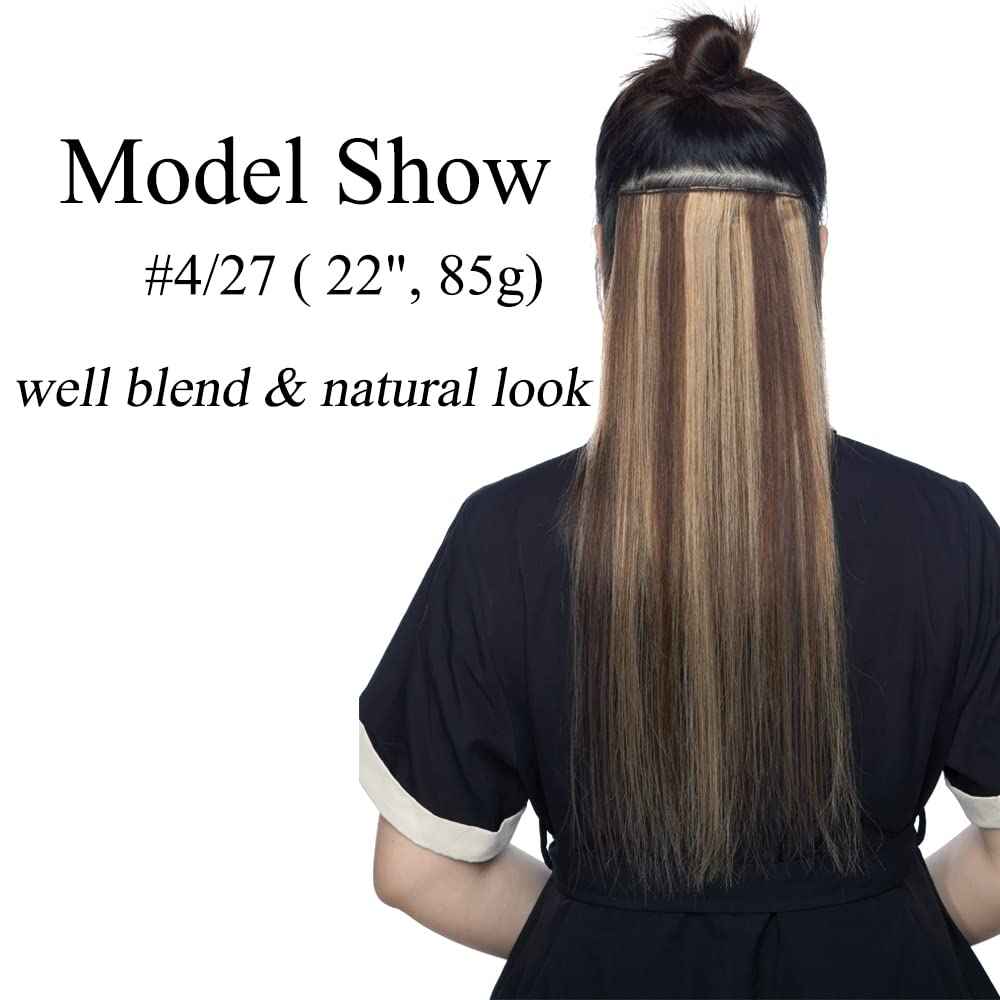 MY-LADY Clip in Hair Extensions Real Human Hair Light Blonde & Golden Blonde 14 Inch 60g Remy Hair 8pcs Weft Balayage Full Head Silky Natural Straight for Women