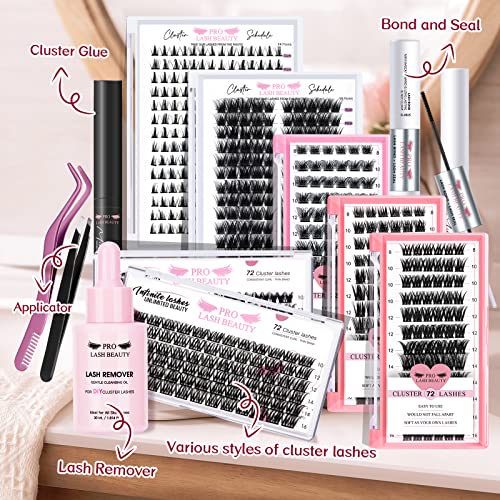 Cluster Lashes 72 Pcs Lash Clusters DIY Eyelash Extension Individual Lashes D-12mm Thin Band Easy to Apply at home Lashes (Adore, D-12mm)