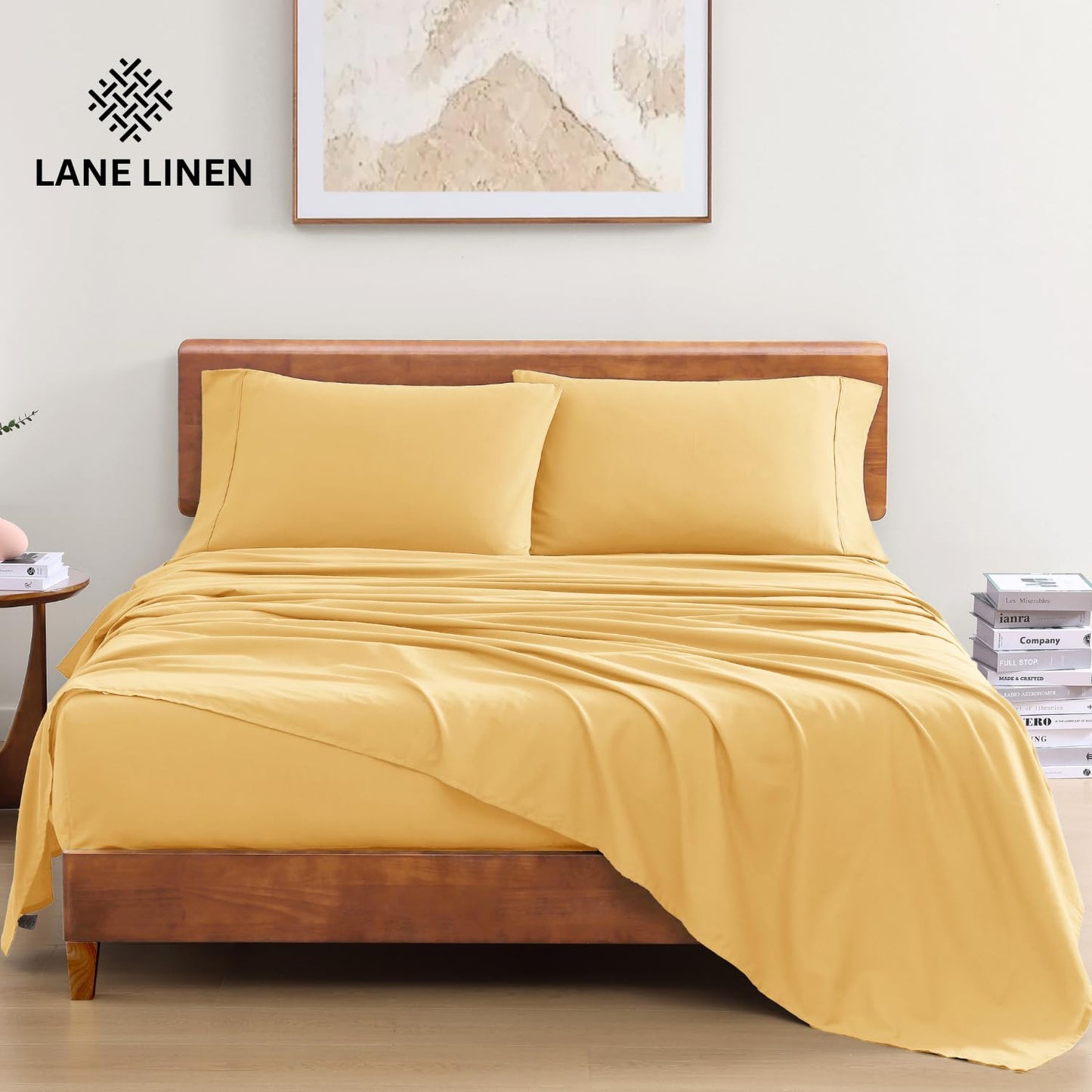 LANE LINEN 100% Organic Cotton Twin Sheets, 3Pc Twin Mattress Sheets, Breathable Twin Sheet Set Kids, Luxury Hotel Sheets, 15" Deep Twin Size Fitted Sheet, Percale Weave - Cocoon