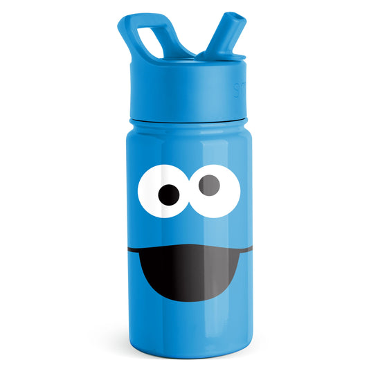 Simple Modern Sesame Street Cookie Monster Kids Water Bottle with Straw Lid | Insulated Stainless Steel Reusable Tumbler for Toddlers, Boys | Summit Collection | 14oz, Cookie Monster Big Face