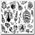 CHARLENT Black Vintage Temporary Tattoos - 9 Sheets Old School Designs