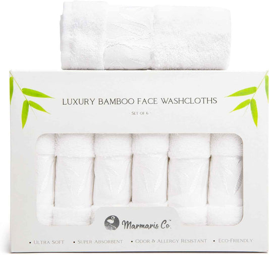 Marmaris Co. Set of 6 Luxury Wash Cloths for Your Face Viscose Bamboo & Turkish Cotton, White Wascloths