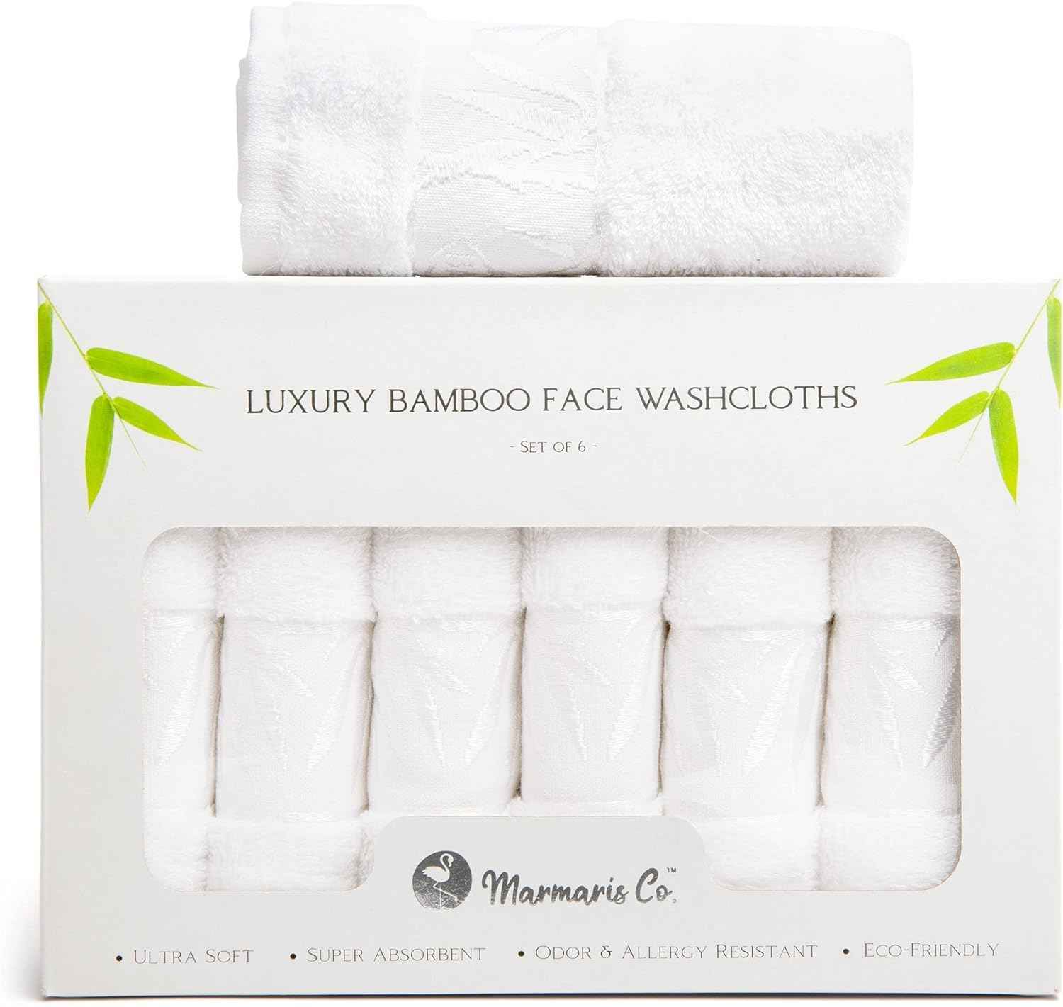 Marmaris Co. Set of 6 Luxury Wash Cloths for Your Face Viscose Bamboo & Turkish Cotton, White Wascloths