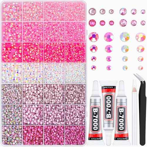 20000Pcs Pink Rhinestones for Bedazzling with 3Pcs B7000 Jewelry Glue, Resin Rhinestones for Crafting Crafts£¬Bedazzler Kit Flatback Gems for Clothing Shoes Tumblers Nail Art