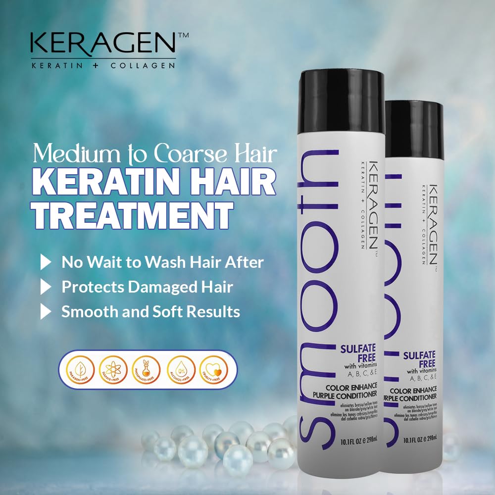 KERAGEN - Sulfate - free Color Enhance Purple Shampoo for Neutralizing Yellow Tones on Blonde and Silver Hair with Keratin, Panthenol, Vitamins, Collagen, and Jojoba Oil - 10 Oz